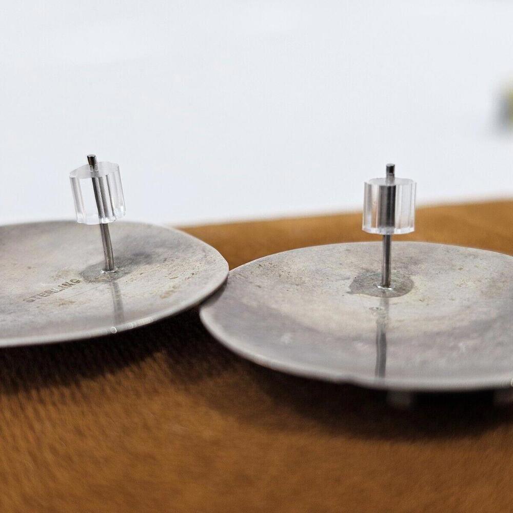 925 Sterling Silver Black Onyx Stud Earrings Statement Round Mid Century Western - Picture 8 of 8